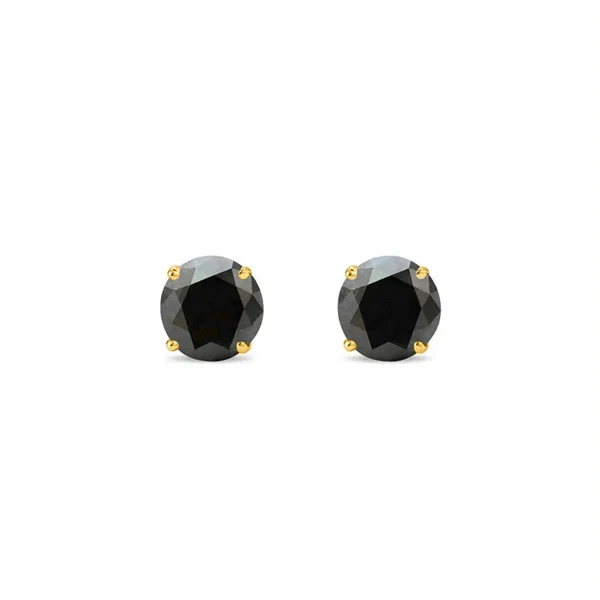 1.30 Carat Black Diamond Stud Earrings Round Shape Minimal Basket Set Design - 10K Yellow Gold — Stud Earrings