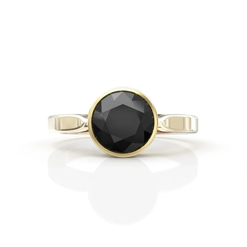 2 Ct Round Cut Black Diamond Solitaire Engagement Ring - 10K Yellow Gold