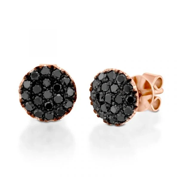 Boucles d'oreilles classiques en diamant noir taille ronde – Bijoux de tous les jours – Or jaune 10 carats — Boucles D'oreilles