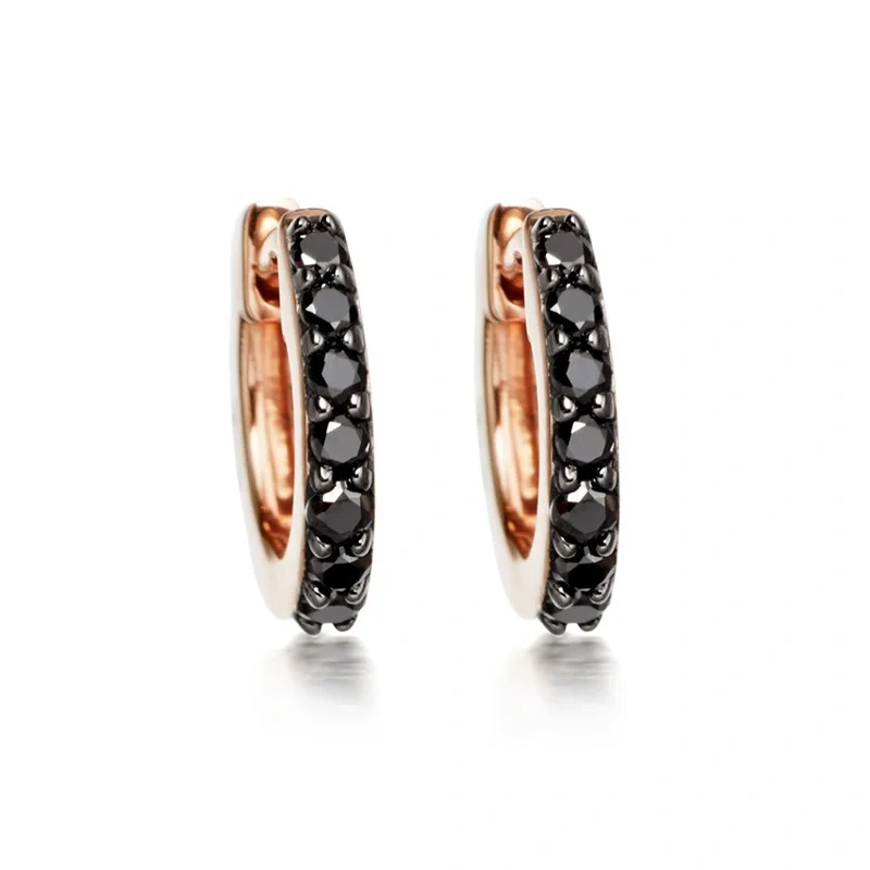 Boucles d'oreilles en diamant noir serti griffes rondes 0,22 ct - Or jaune 10 carats — Boucles D'oreilles