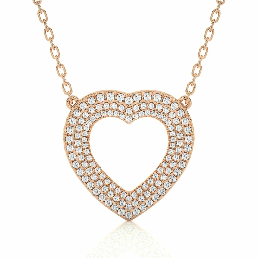 1 Ct Heart Shape 3 Raw Pave Setting Lab Diamond Necklace - 10K Yellow Gold / Lab Diamond