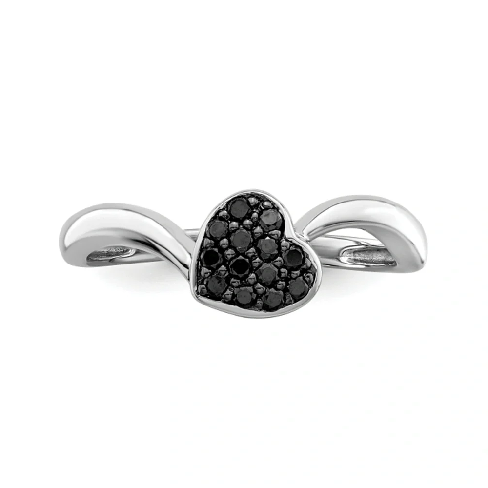 0.10 Ct Round Cut Heart Shaped Pave Set Black Diamond Ring - 10K Yellow Gold — Stackable Rings