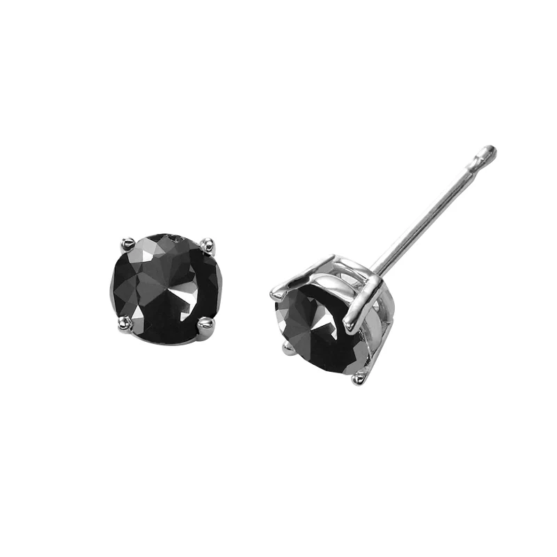 Round Cut Prong Set Black Diamond Stud Earrings - 10K Yellow Gold — Stud Earrings