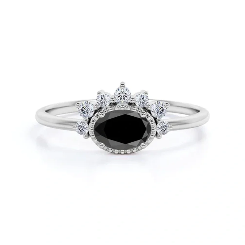 3 Ct Oval Cut white and Black diamond engagement ring - 10K Yellow Gold