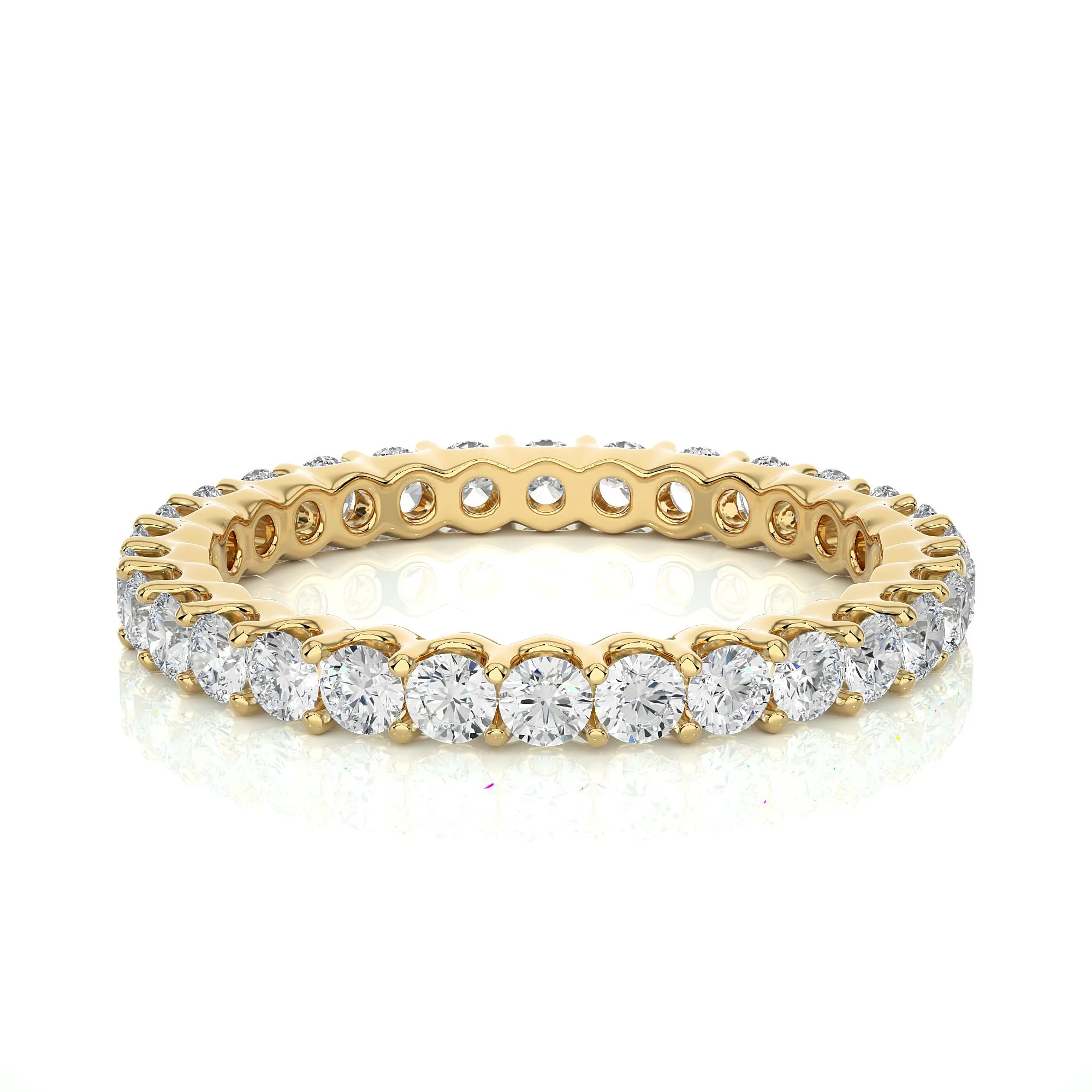 Alliance en diamant serti griffes taille ronde 1,20 ct - Or jaune 10 carats / Diamant de laboratoire — Bijoux de mariage