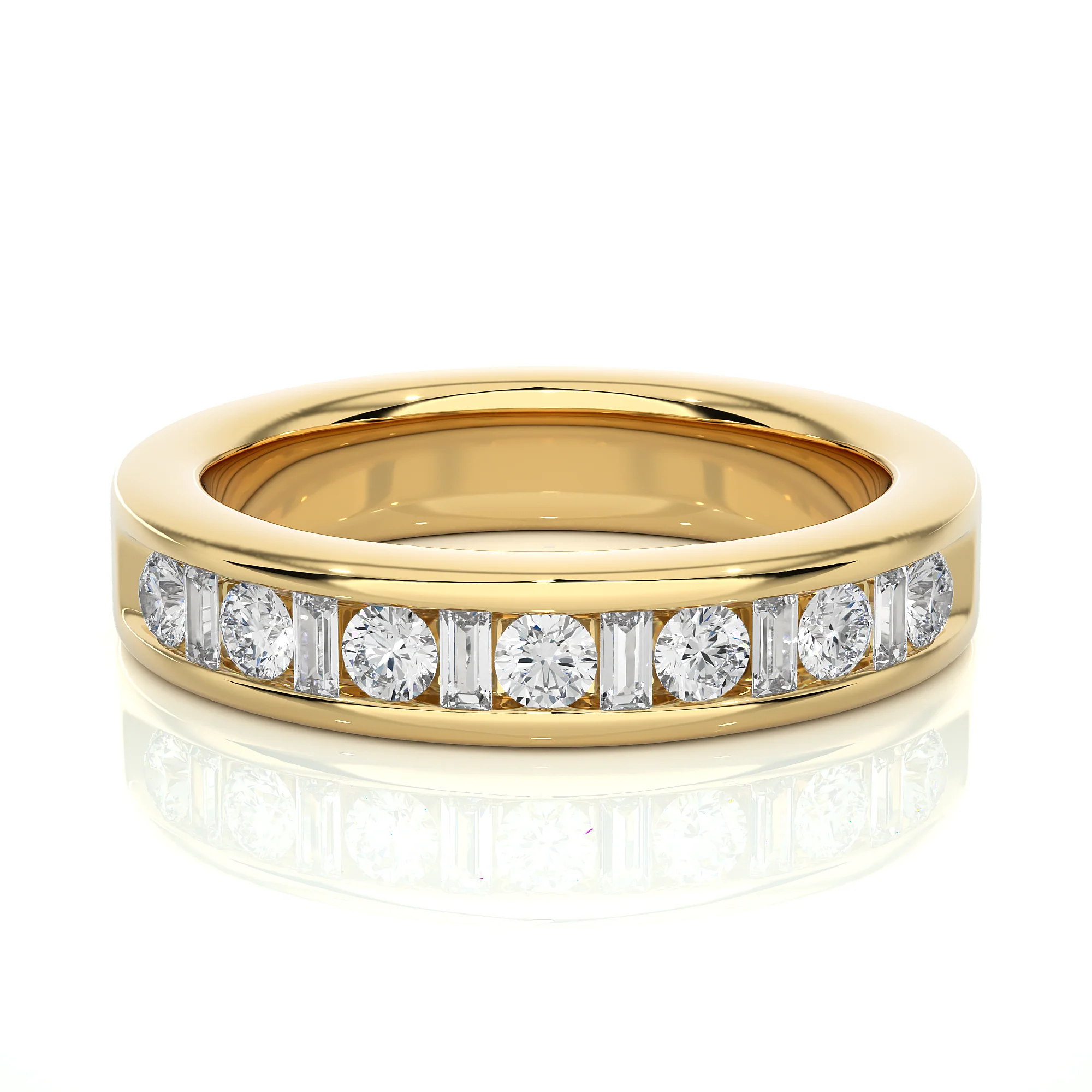 Alliance en diamants sertis de lunette ronde et taille baguette de 1 ct - Or jaune 10 carats / Diamant de laboratoire — Bijoux de mariage