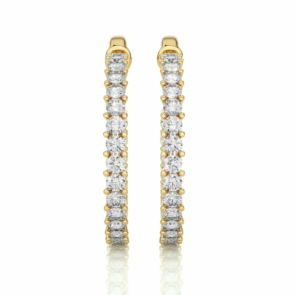 Boucles d'oreilles créoles diamant serti griffes taille ronde 2,06 carats en or blanc - Or jaune 10 carats / Diamant de laboratoire — Boucles d'oreilles créoles