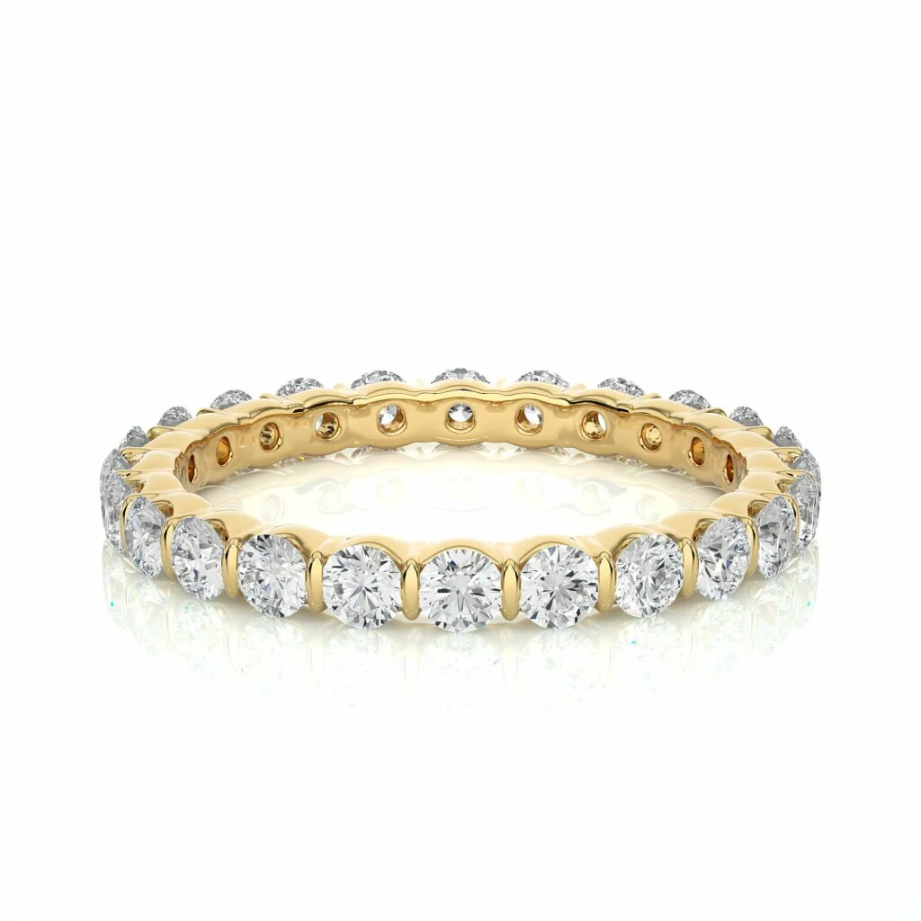 Alliance d'éternité en diamant de laboratoire sertie d'une barre ronde de 1,10 ct - Or jaune 10 carats / Diamant de laboratoire — Bijoux de mariage
