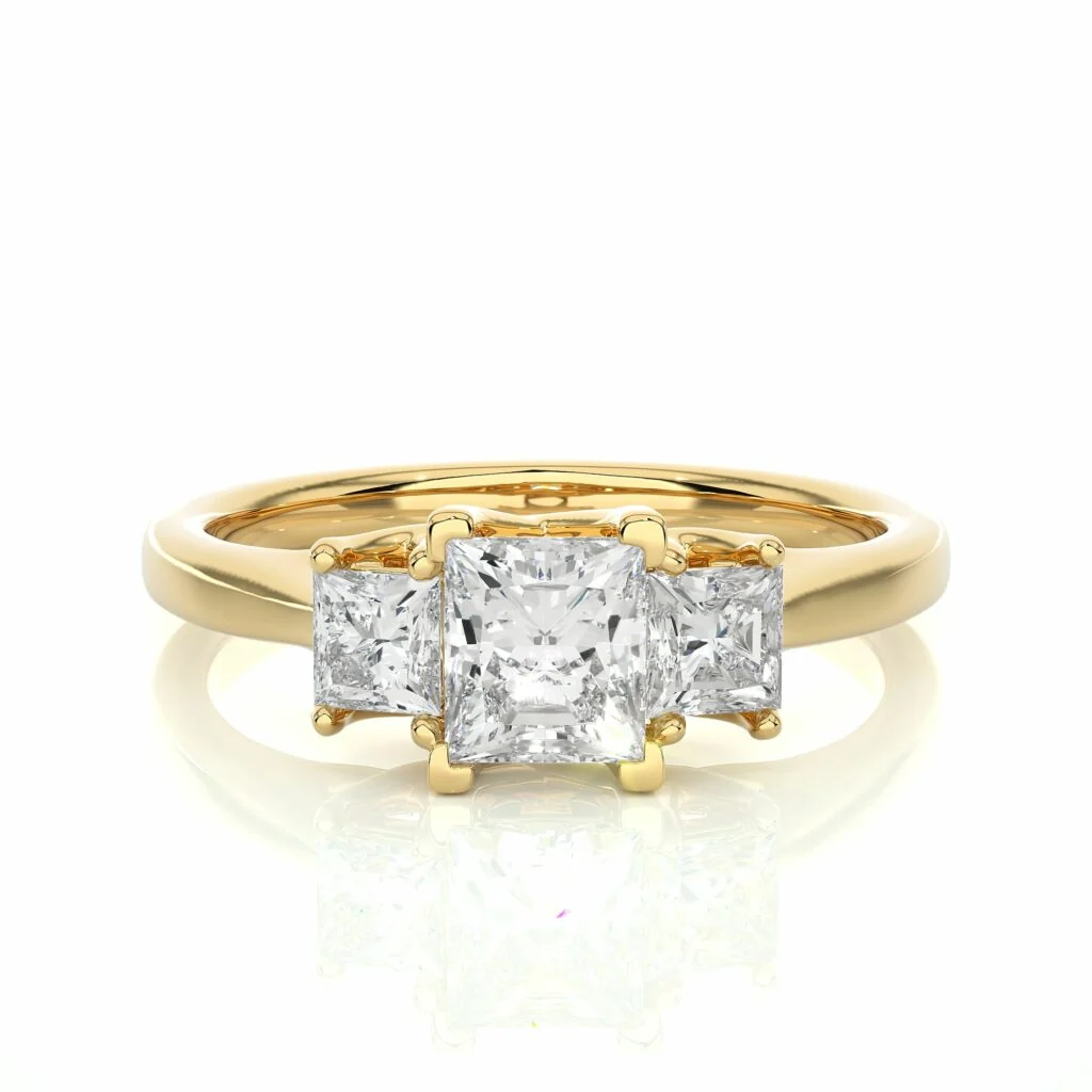 1.02 Carat Princess Cut Diamond Three Stone Ring with Sleek Band - 10K Yellow Gold / Lab Diamond — Stackable Rings