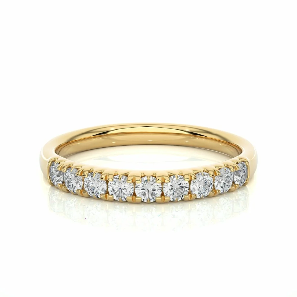 Alliance demi-éternité avec diamant taille ronde de 0,47 ct - Or jaune 10 carats / Diamant de laboratoire — Bijoux de mariage