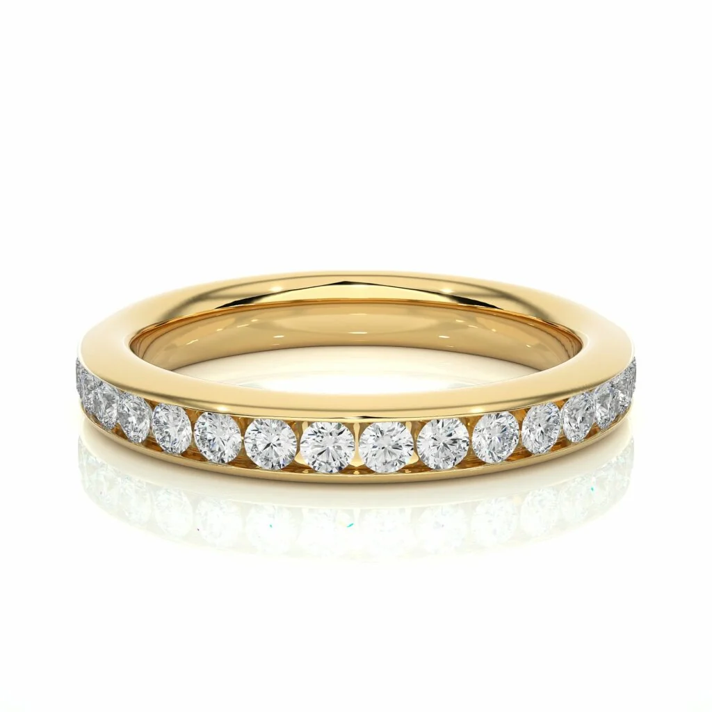 Alliance d'éternité en diamant serti de canaux de coupe ronde de 1,12 ct - Or jaune 10 carats / Diamant de laboratoire — Bijoux de mariage