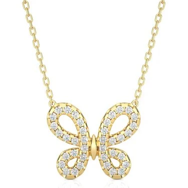 0.40 Carat Round Cut Prong Setting Butterfly Diamond Necklace In White Gold - 10K Yellow Gold / Lab Diamond — Pendant Necklace