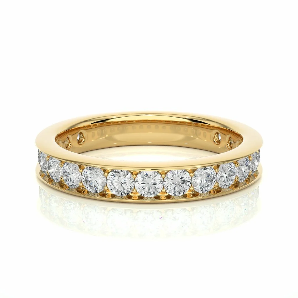 Alliance diamant demi-éternité sertie de canaux ronds de 1,31 carat - Or jaune 10 carats / Diamant de laboratoire — Bijoux de mariage