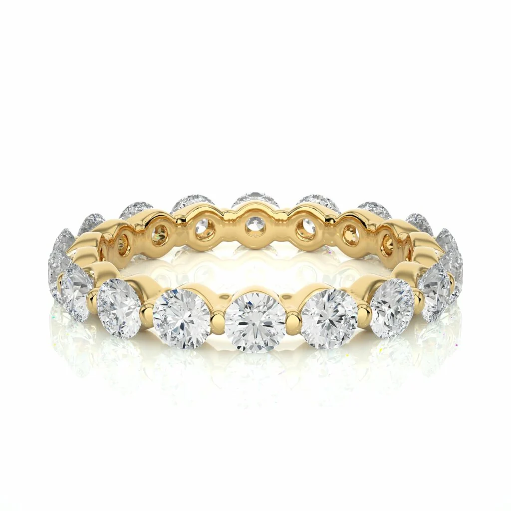 2 Carat Round Cut Bar Set Diamond Eternity Band In Yellow Gold - 10K Yellow Gold / Lab diamond — Stackable Rings