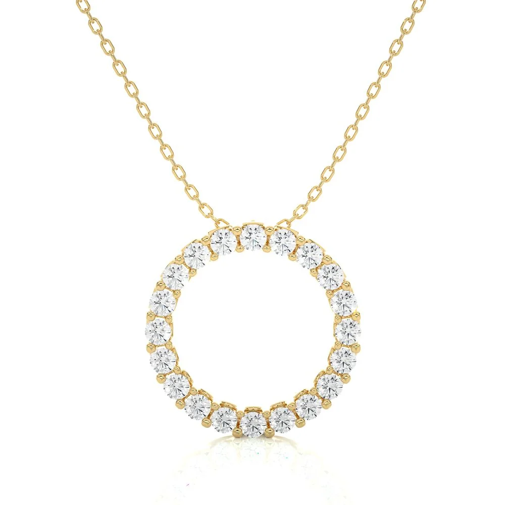 Collier cercle d'éternité serti de griffes de diamants de laboratoire de forme ronde en or blanc - Or jaune 10 carats — Collier pendentif
