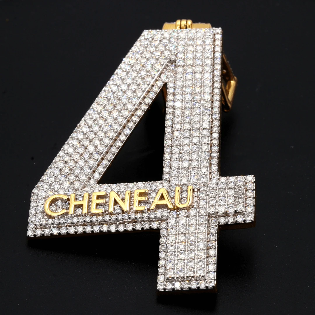 7 Ct Round Cut "4 Number" Hip-hop Lab Diamond Pendant - 10K Yellow Gold / Lab Diamond — Pendant Necklace