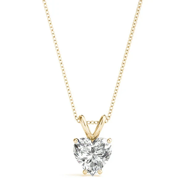 Pendentif diamant solitaire de laboratoire serti de griffes en forme de cœur de 2 carats - Or jaune 10 carats — Collier pendentif
