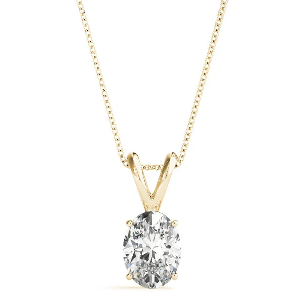 Pendentif diamant solitaire de laboratoire serti de griffes de forme ovale de 2 carats - Or jaune 10 carats — Collier pendentif