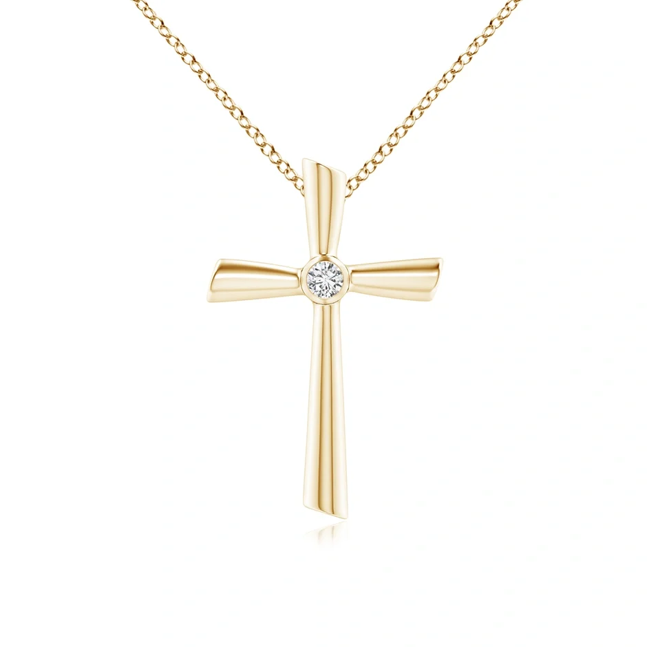 Pendentif diamant de laboratoire croisé de forme ronde de 0,80 carat - Or jaune 10 carats / Diamant de laboratoire — Collier pendentif
