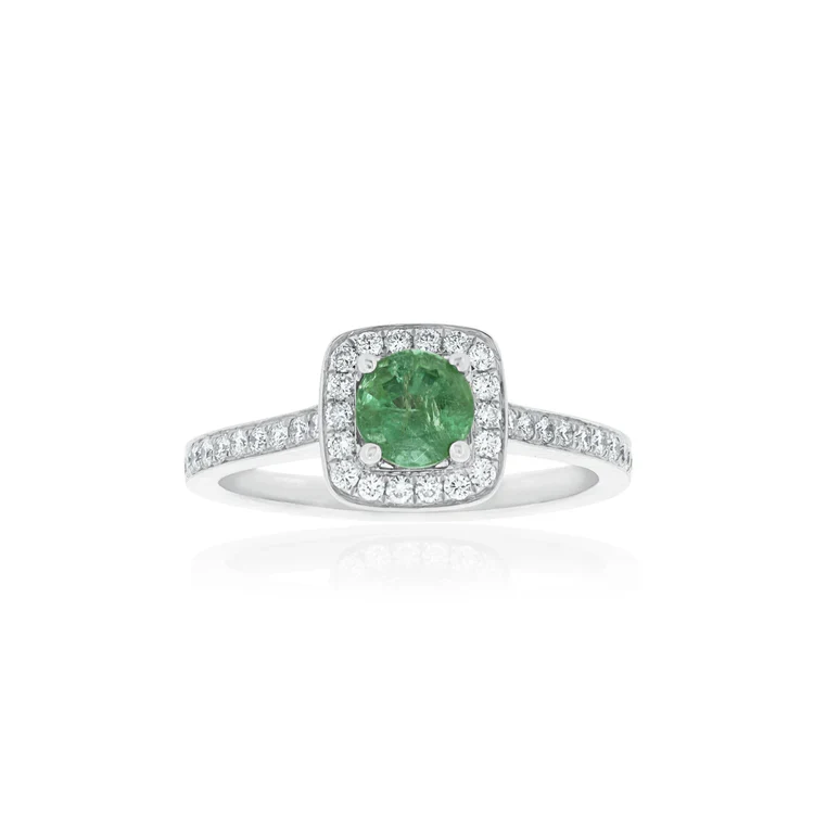 Bague de fiançailles halo en péridot taille ronde de 2 carats avec serti de griffes - Or jaune 10 carats / Péridot — Bagues de fiançailles