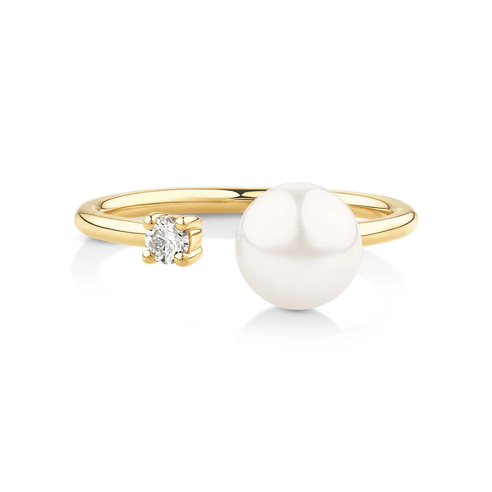 2.20 Carat Toi Et Moi Pearl Gemstone And Diamond Ring - 10K Yellow Gold / Pearl — Stackable Rings