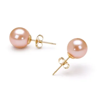 Boucles d'oreilles à tige en perles roses de 2 carats - Or jaune 10 carats — Boucles D'oreilles