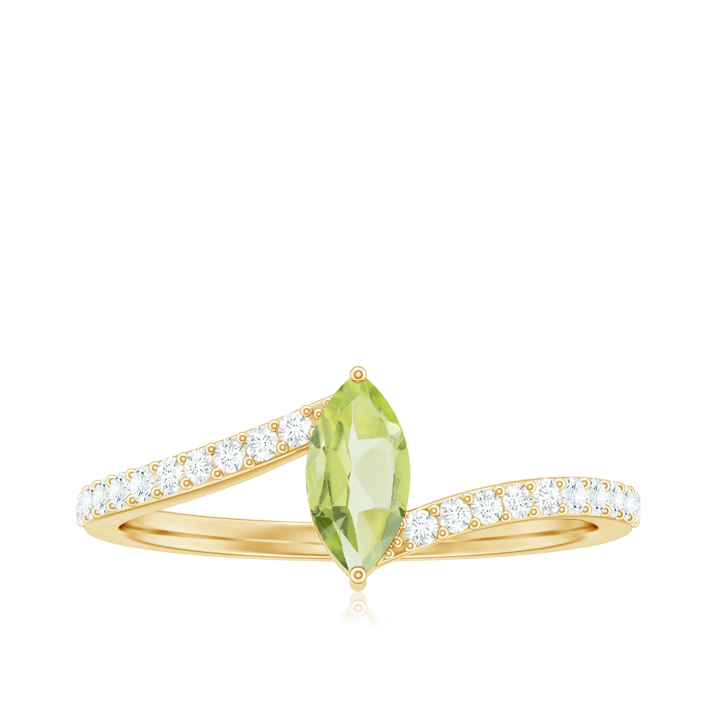 Bague avec pierres précieuses contour de péridot marquise de 2,20 ct en or jaune - Or jaune 10 carats / Péridot — Anneaux empilables