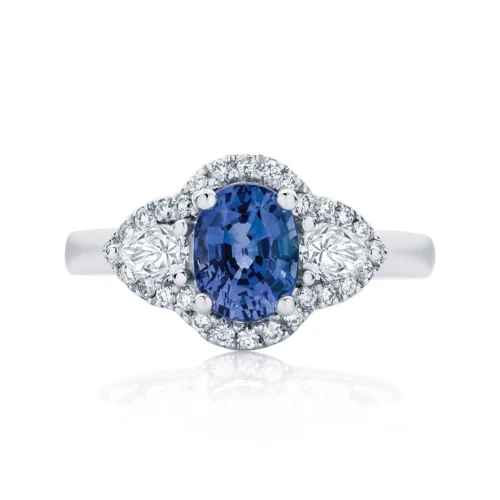 3 Ct Oval Sapphire Prong Set Halo Gemstone Engagement Ring - 10K Yellow Gold / Sapphire — Engagement Rings