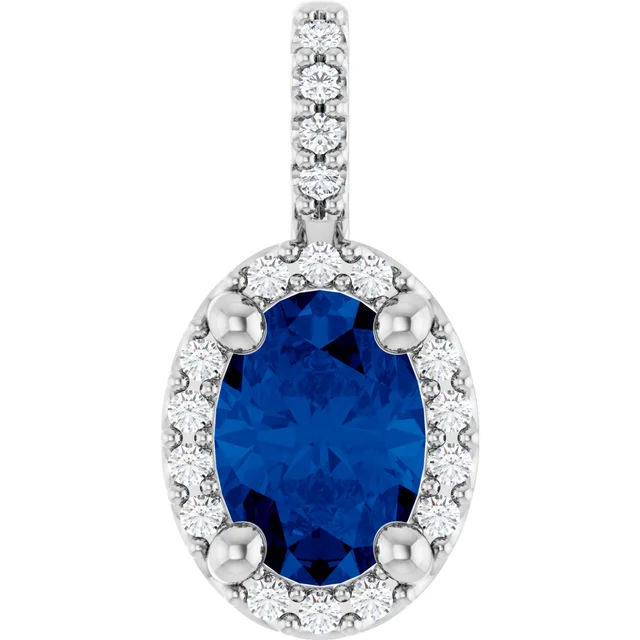 Pendentif halo en saphir ovale de 3,50 ct à 4 griffes - Or jaune 10 carats / Saphir — Collier pendentif
