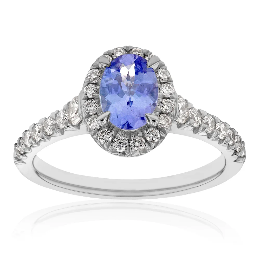 2.30 Carat Oval Tanzanite Halo Ring by Gemone Diamond — Stackable Rings