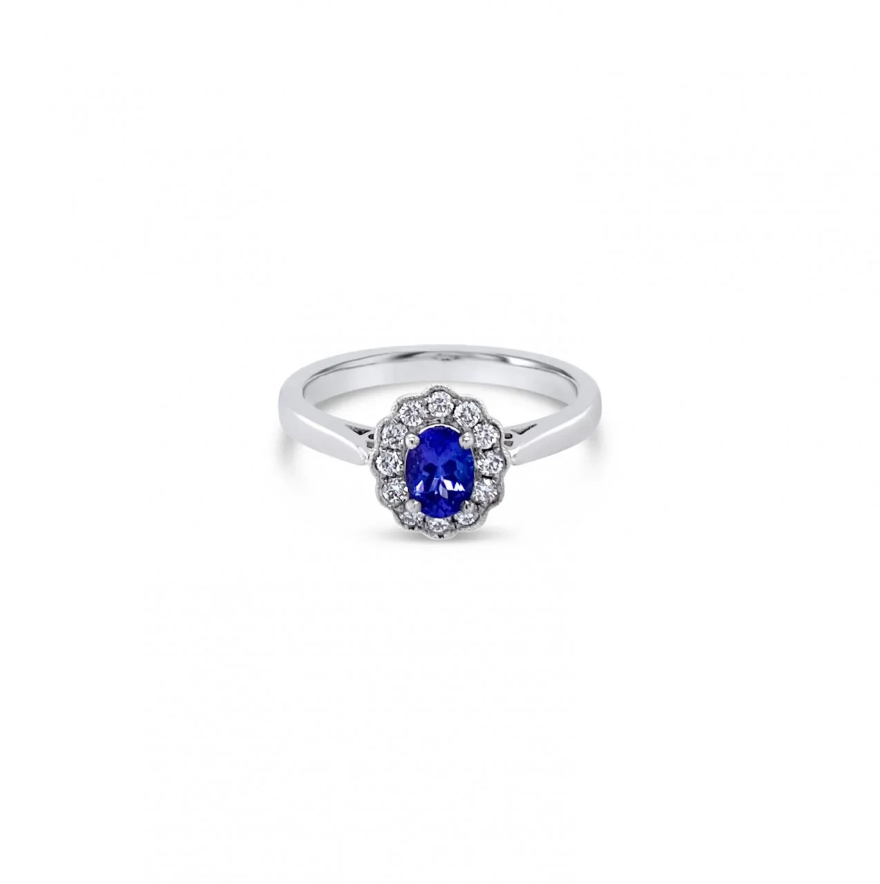 1.60 Carat Oval Tanzanite Halo Ring in White Gold — Stackable Rings