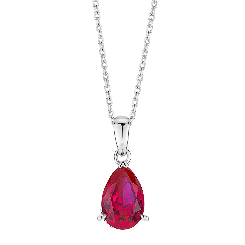 Pendentif halo caché avec pierres précieuses rubis poire 3,10 carats - Or jaune 10 carats / rubis — Collier pendentif