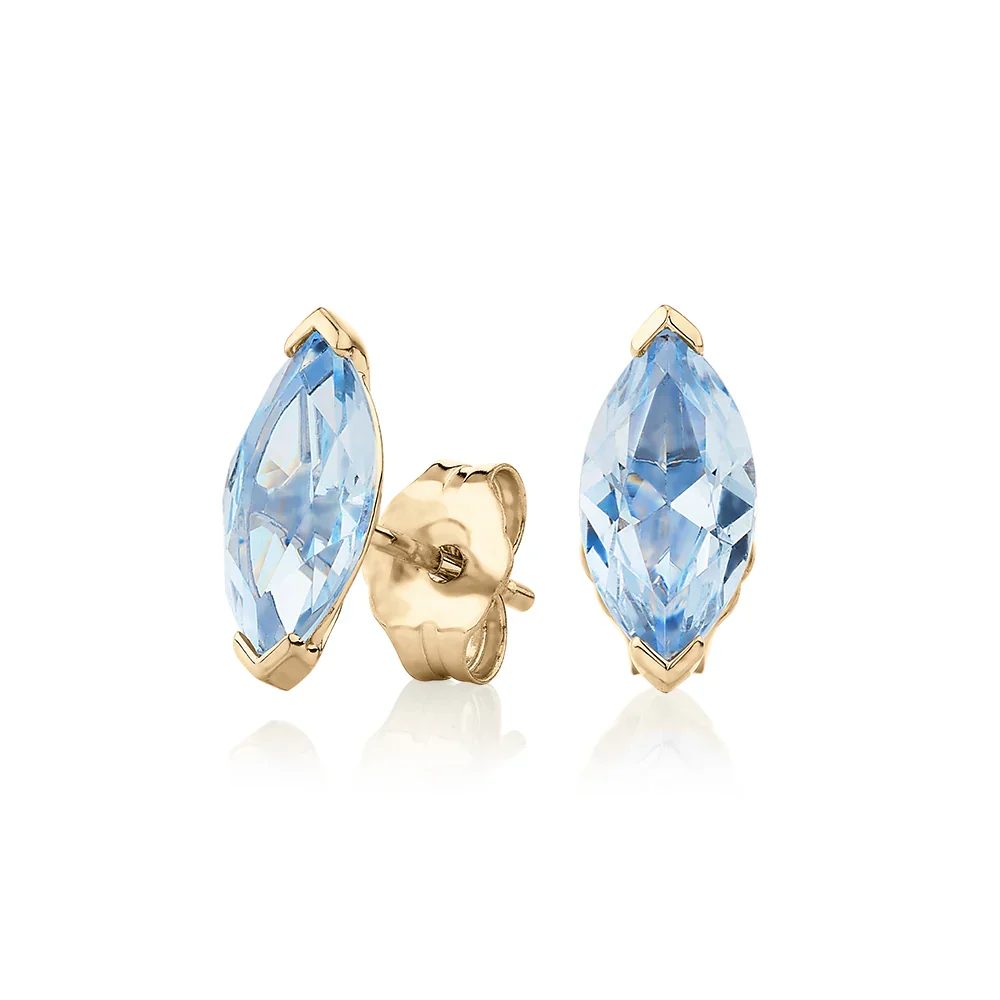 4 Carat Marquise Lab Grown Blue Diamond Earrings - 10K Yellow Gold — Stud Earrings