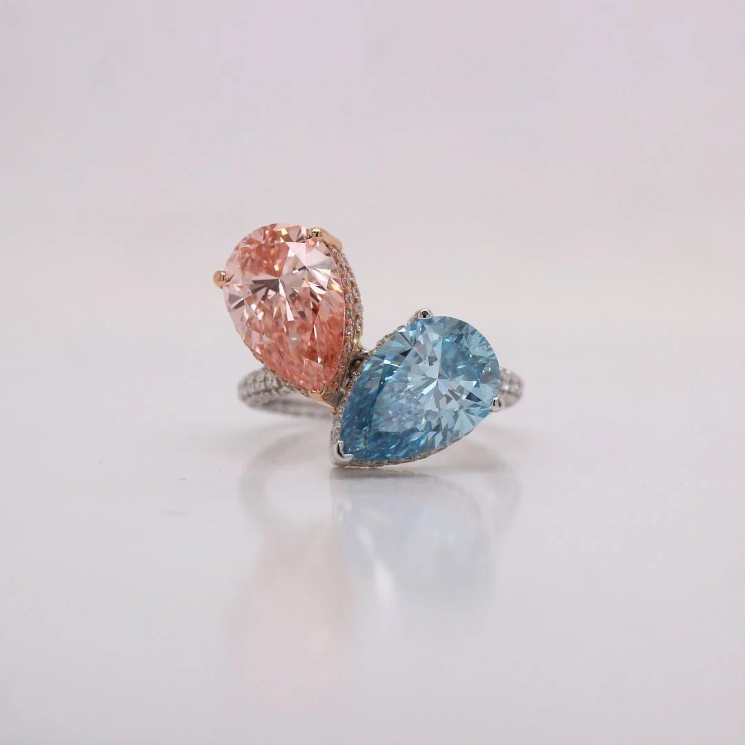 7 Carat Pear Shape Hidden Halo Toi et Moi Lab Diamond Ring — Stackable Rings