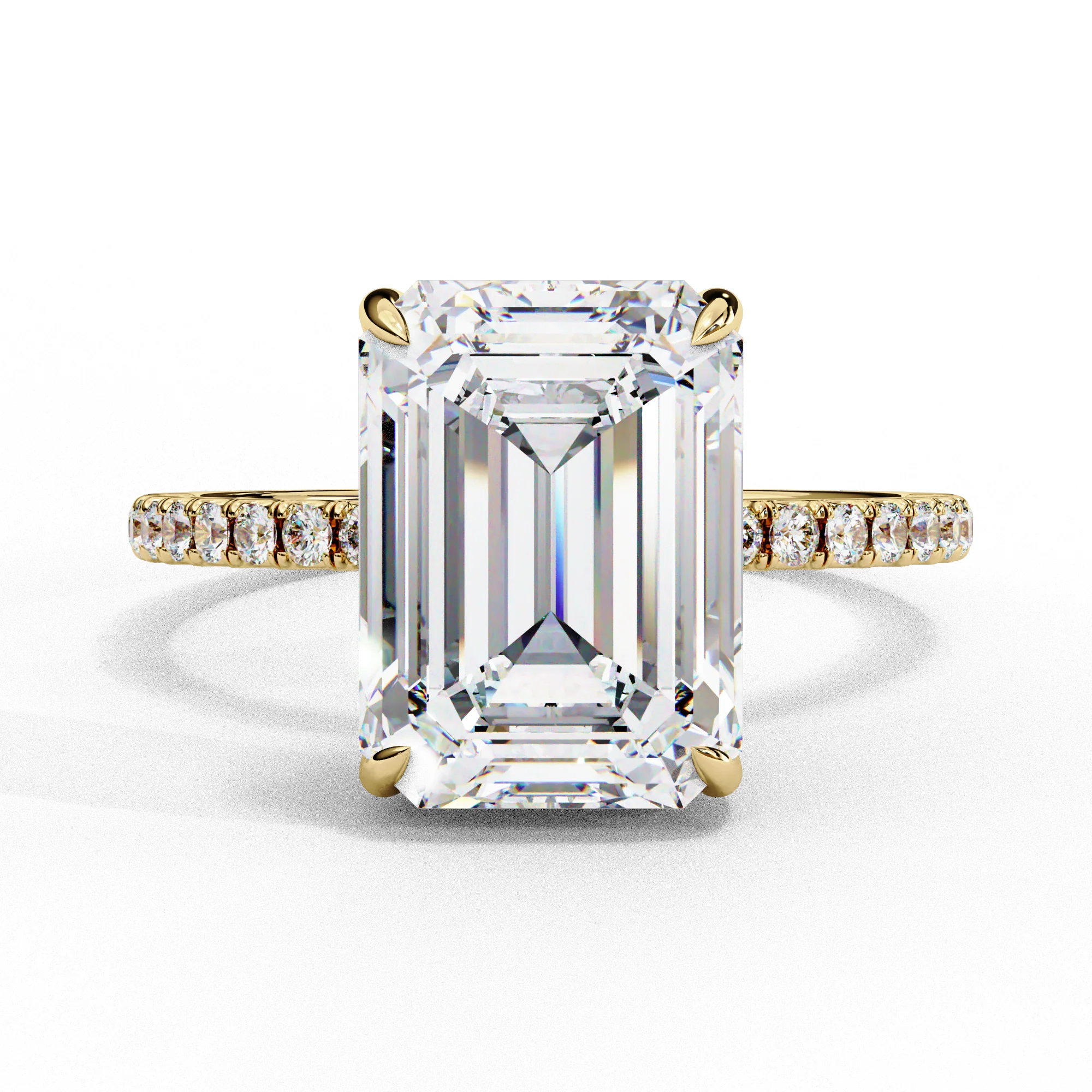 Emerald Cut Synthetic Diamond Hidden Halo Engagement Ring — Engagement Rings