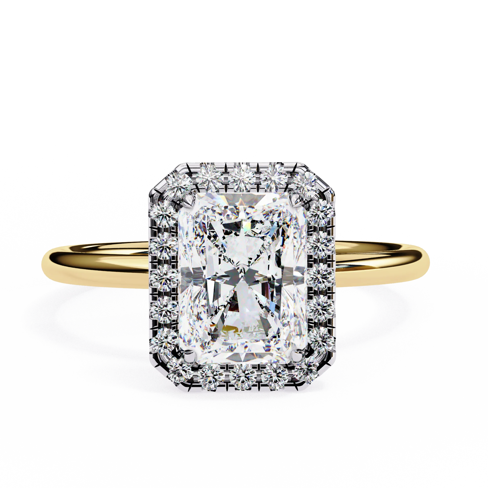 Bague en diamant lab-grown Halo taille radiant de 2,18 Ct par Gemone Diamond — Anneaux empilables