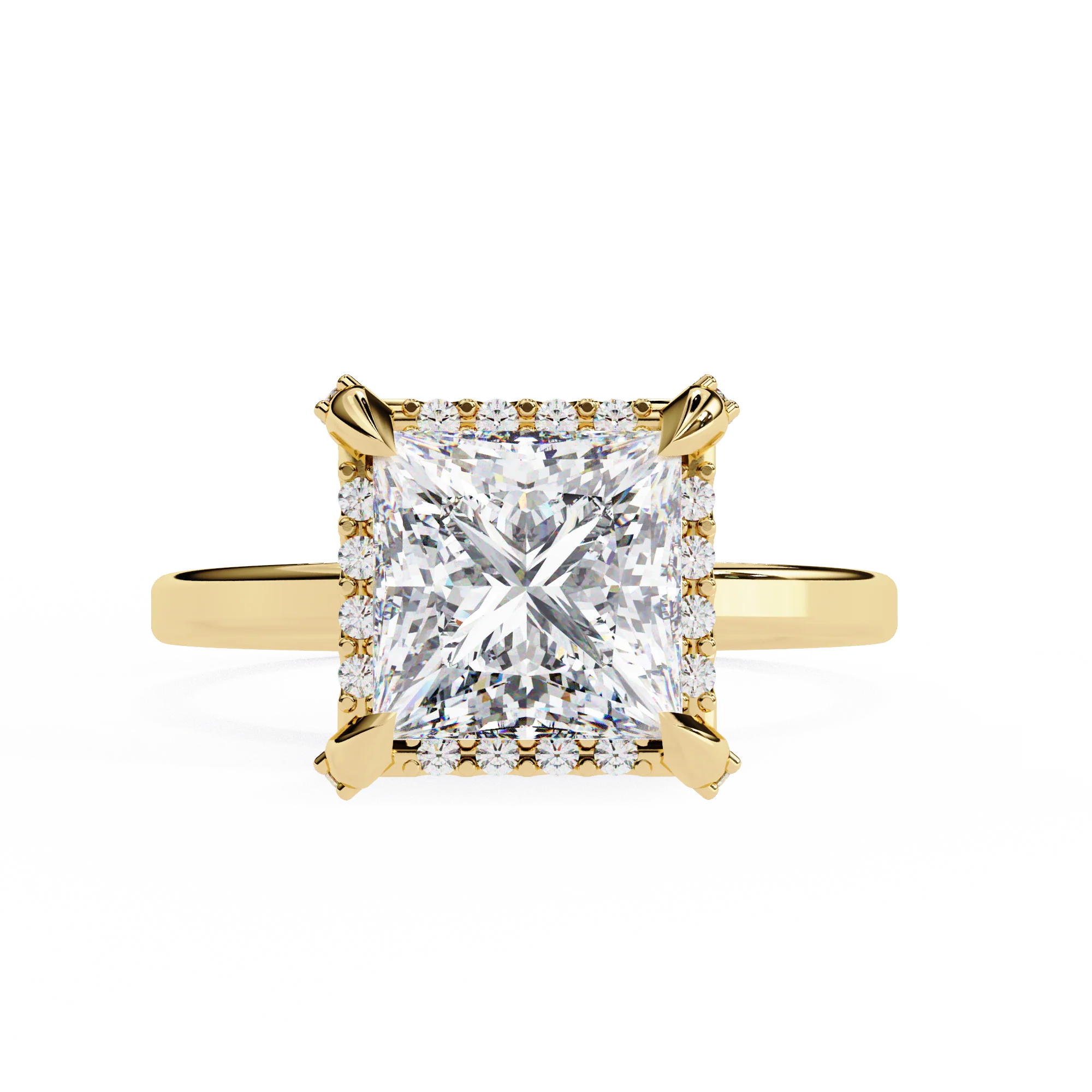 Bague en diamant lab-grown de 2,26 carats avec halo et taille princesse — Anneaux empilables