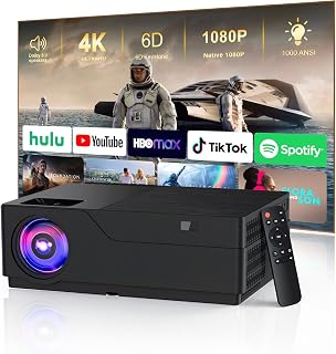 Projecteur portable avec WiFi et Bluetooth, support 4K, 1080p natif