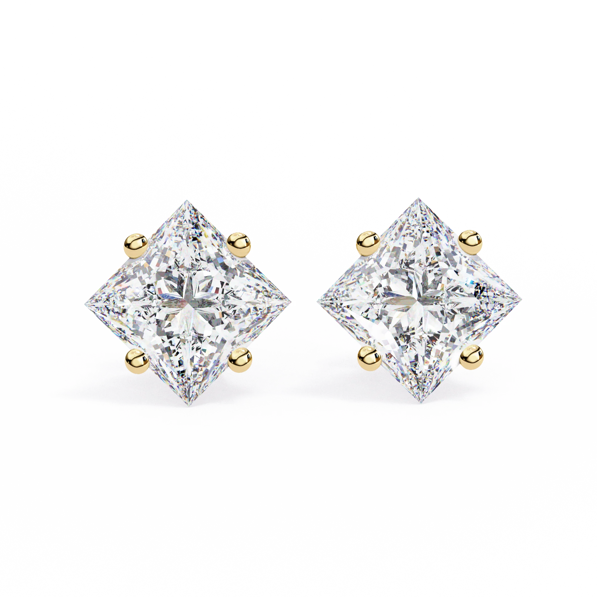 Boucles d'oreilles à tige en diamant cultivé en laboratoire taille princesse 2,50 ct - Or jaune 10 carats — Boucles D'oreilles