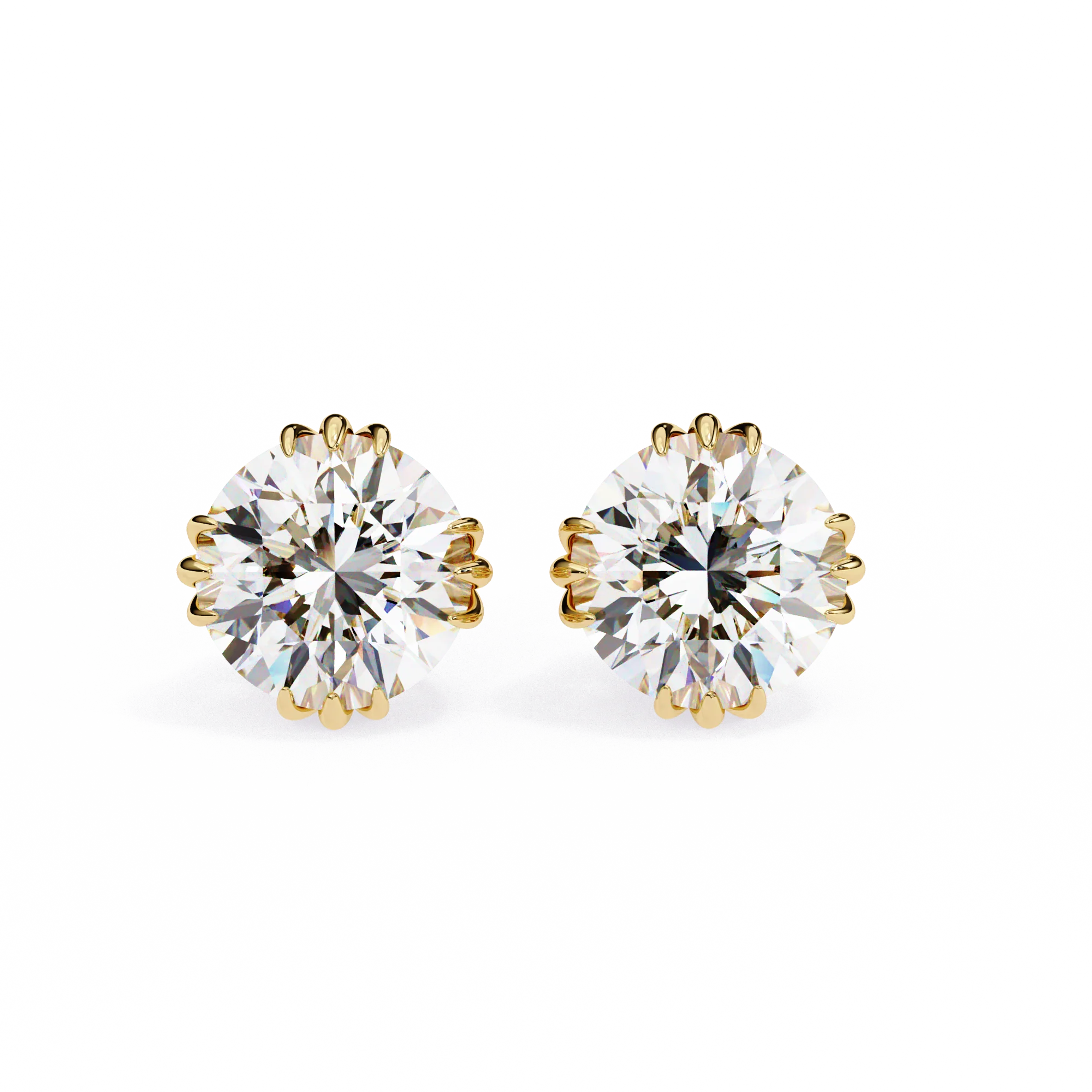 2.60 Carat Round Cut Lab Diamond Earrings - 10K Yellow Gold — Stud Earrings