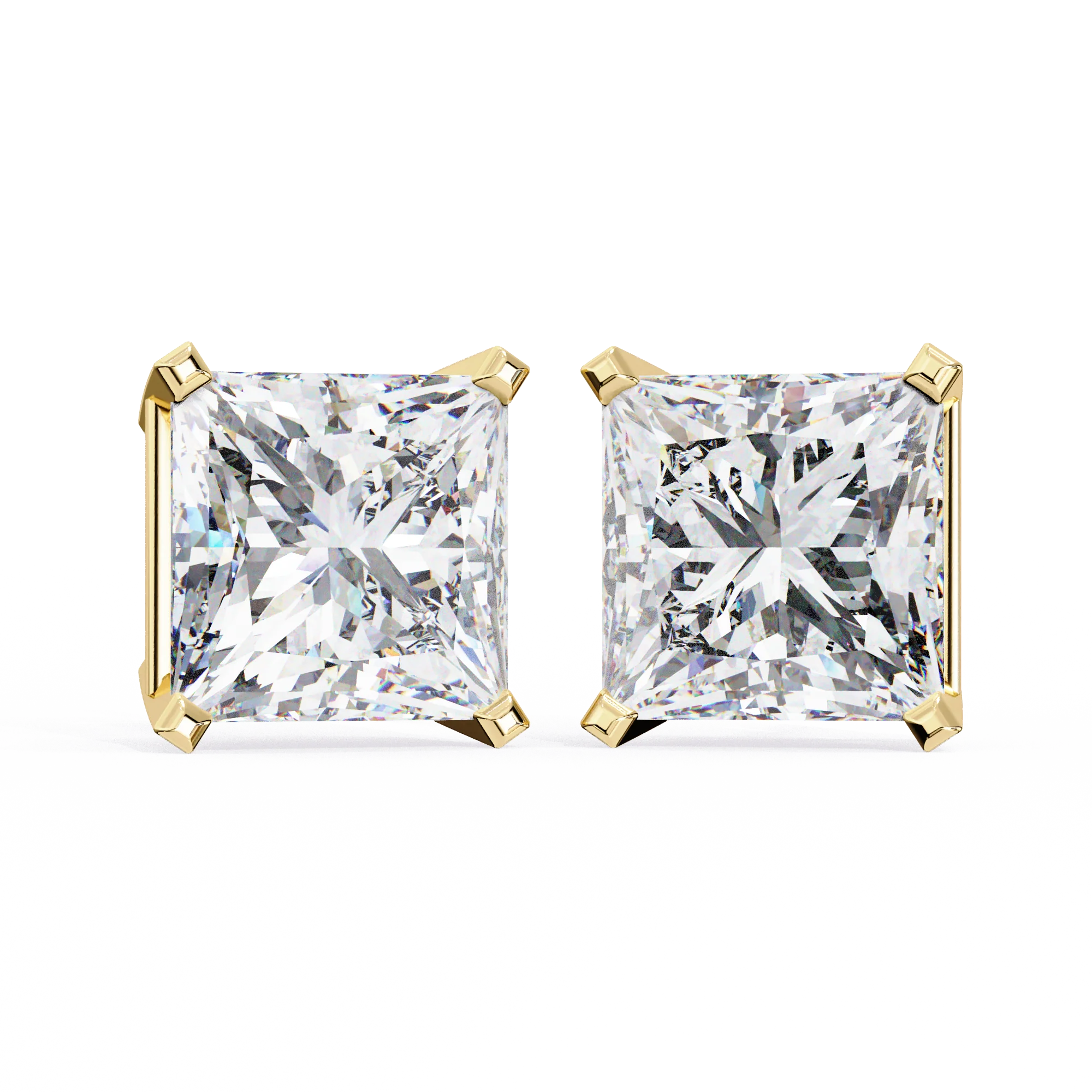 Boucles d'oreilles à tige en diamant cultivé en laboratoire taille princesse 3 carats - Or jaune 10 carats — Boucles D'oreilles