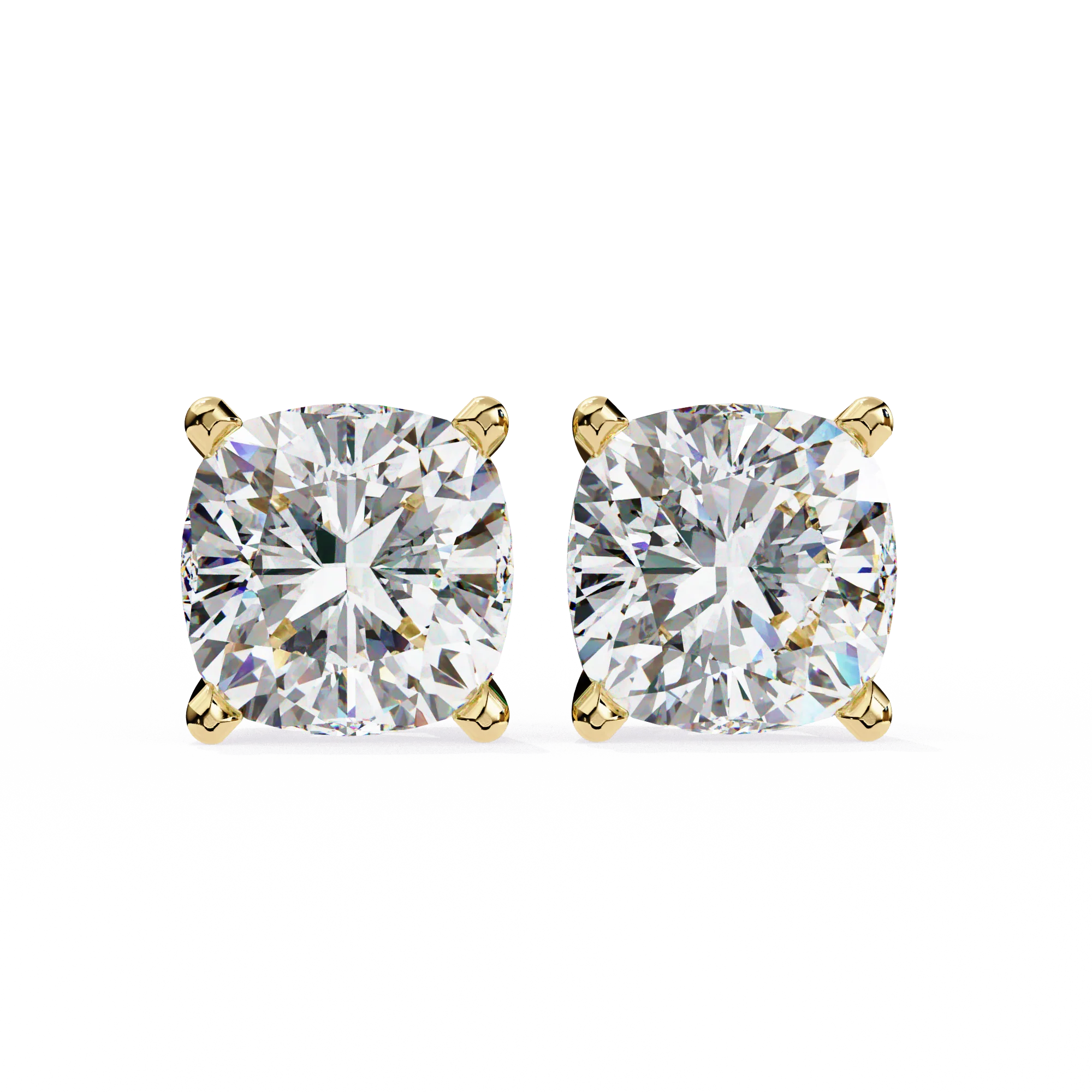 Boucles d'oreilles à tige en diamant cultivé en laboratoire taille coussin de 2,50 ct - Or jaune 10 carats — Boucles D'oreilles