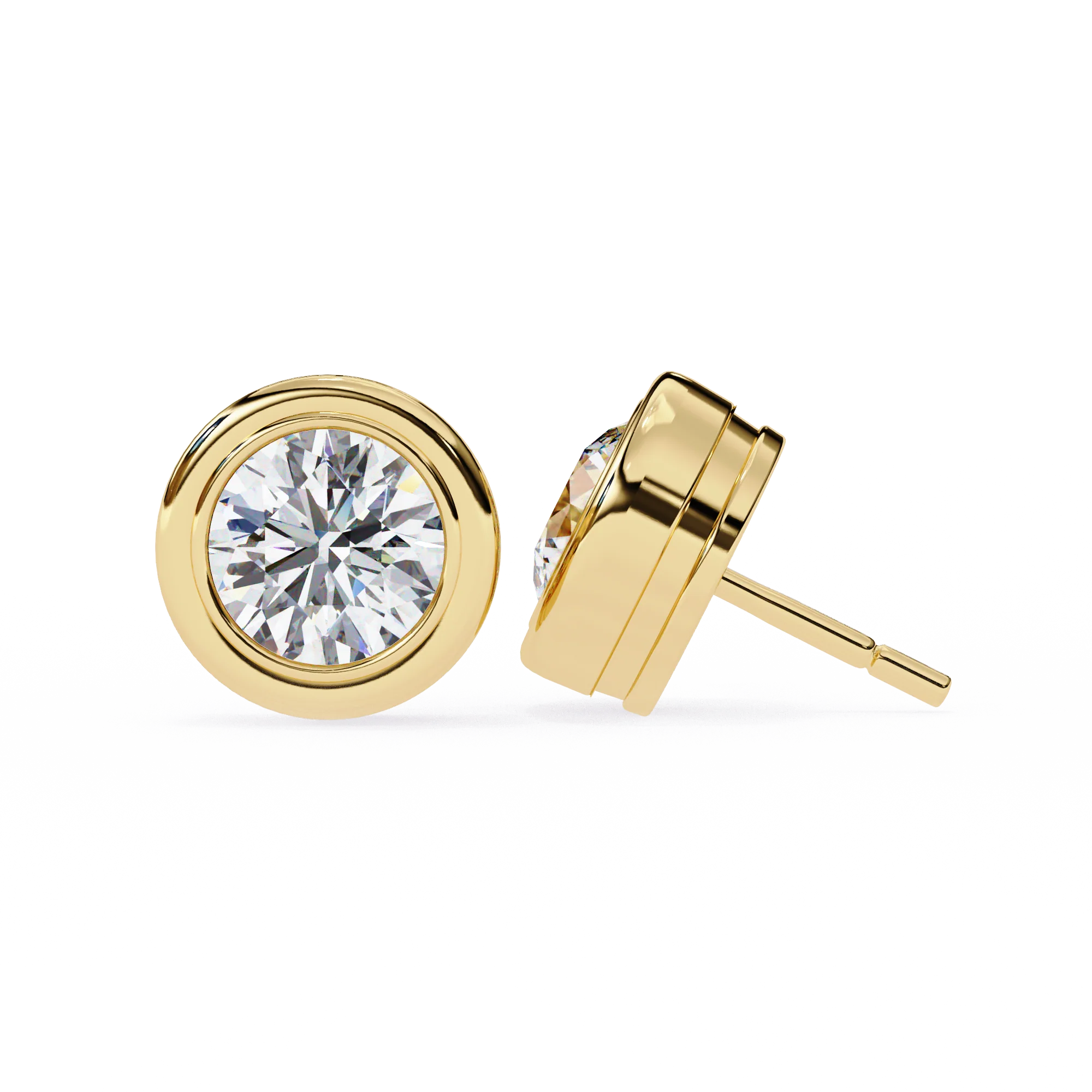 Boucles d'oreilles à tige avec diamant de laboratoire solitaire rond de 2,60 carats - Or jaune 10 carats — Boucles D'oreilles