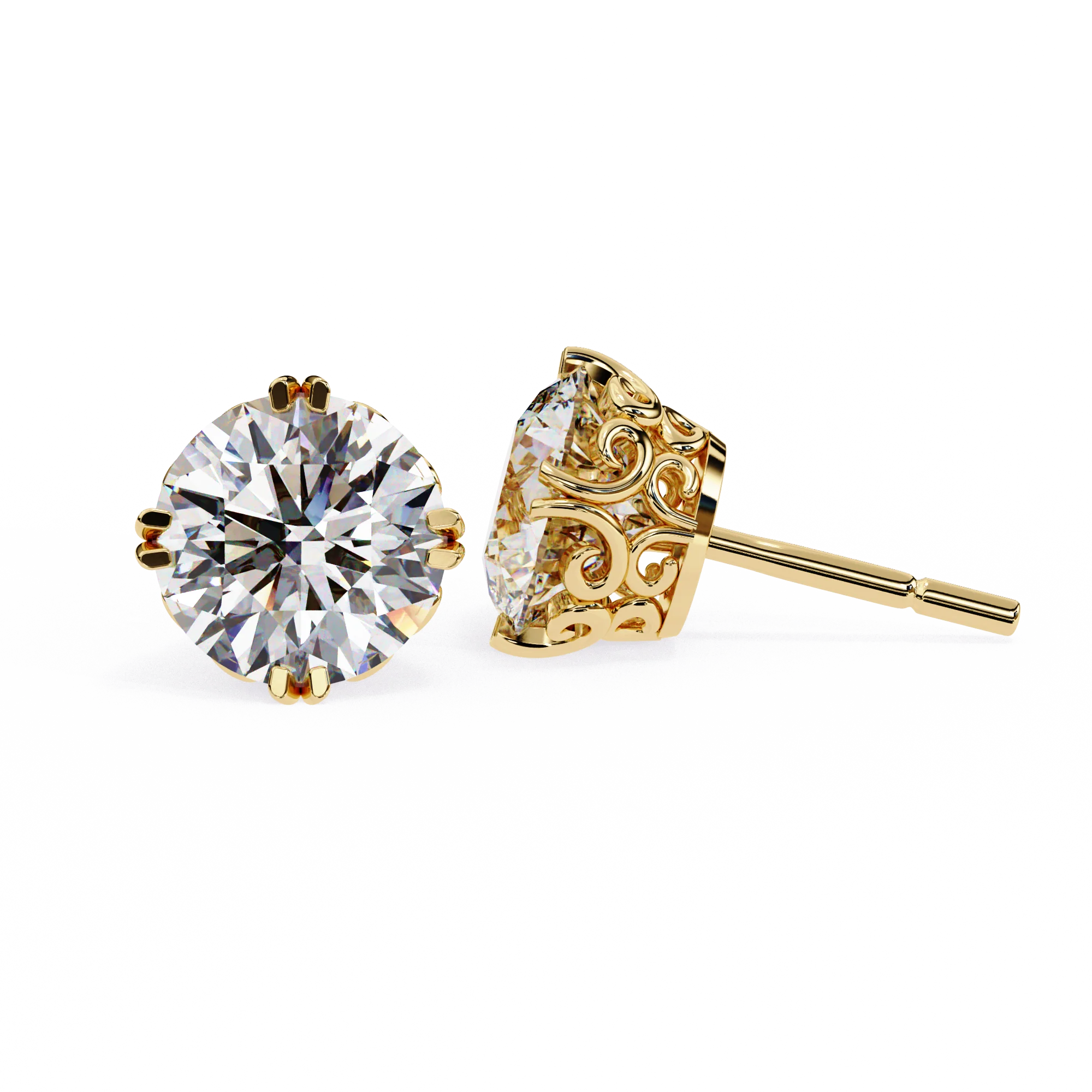 Boucles d'oreilles à tige en diamant cultivé en laboratoire serti en filigrane - Or jaune 10 carats — Boucles D'oreilles
