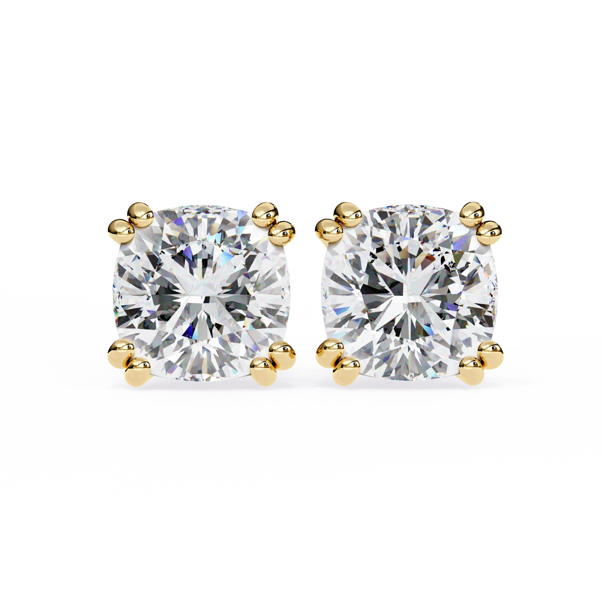 Boucles d'oreilles à tige en diamant de laboratoire taille coussin de 2,50 carats - Or jaune 10 carats — Boucles D'oreilles