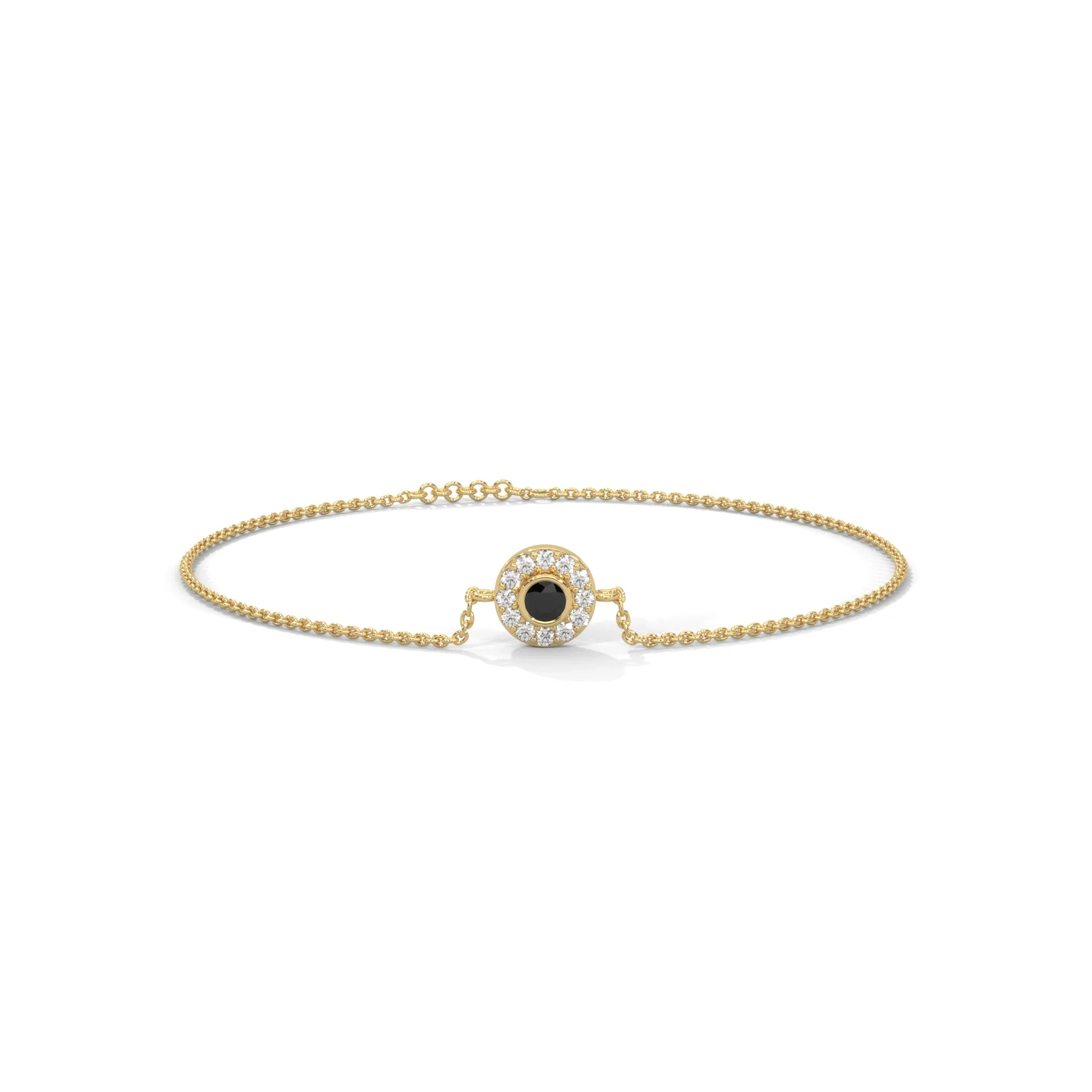 Bracelet de luxe halo de diamants noirs et blancs taille ronde - Or jaune 10 carats — Bracelet Femme