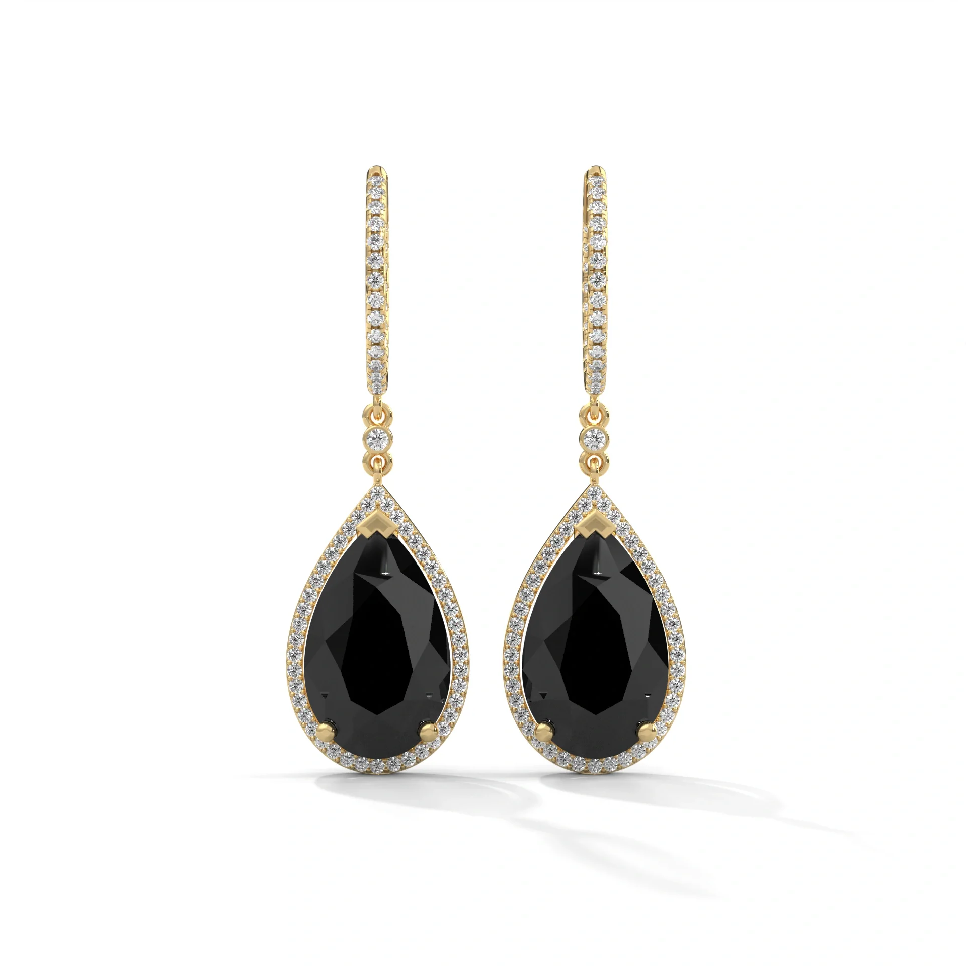 23.90 Tcw Boucles d'oreilles pendantes en forme de poire avec diamant noir - Or jaune 10 carats — Boucles D'oreilles