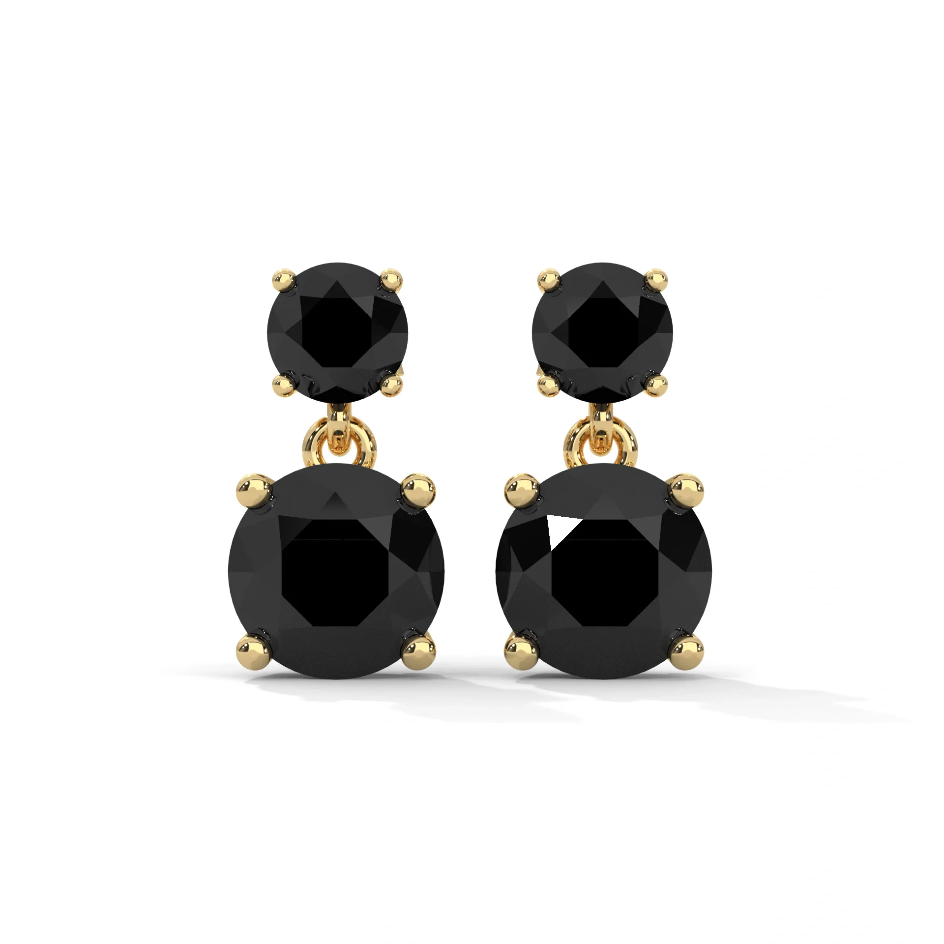 Boucles d'oreilles de luxe en diamant noir taille ronde de 5,08 carats - Or jaune 10 carats — Boucles D'oreilles