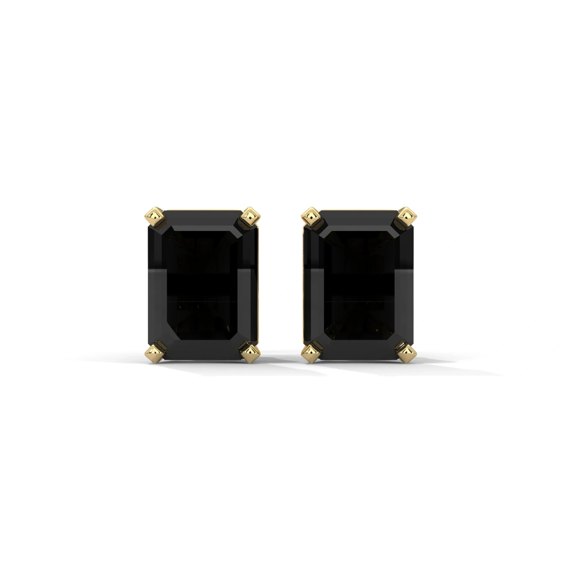4.20 Ct Emerald Cut Solitaire Black Diamond Earrings - 10K Yellow Gold — Stud Earrings