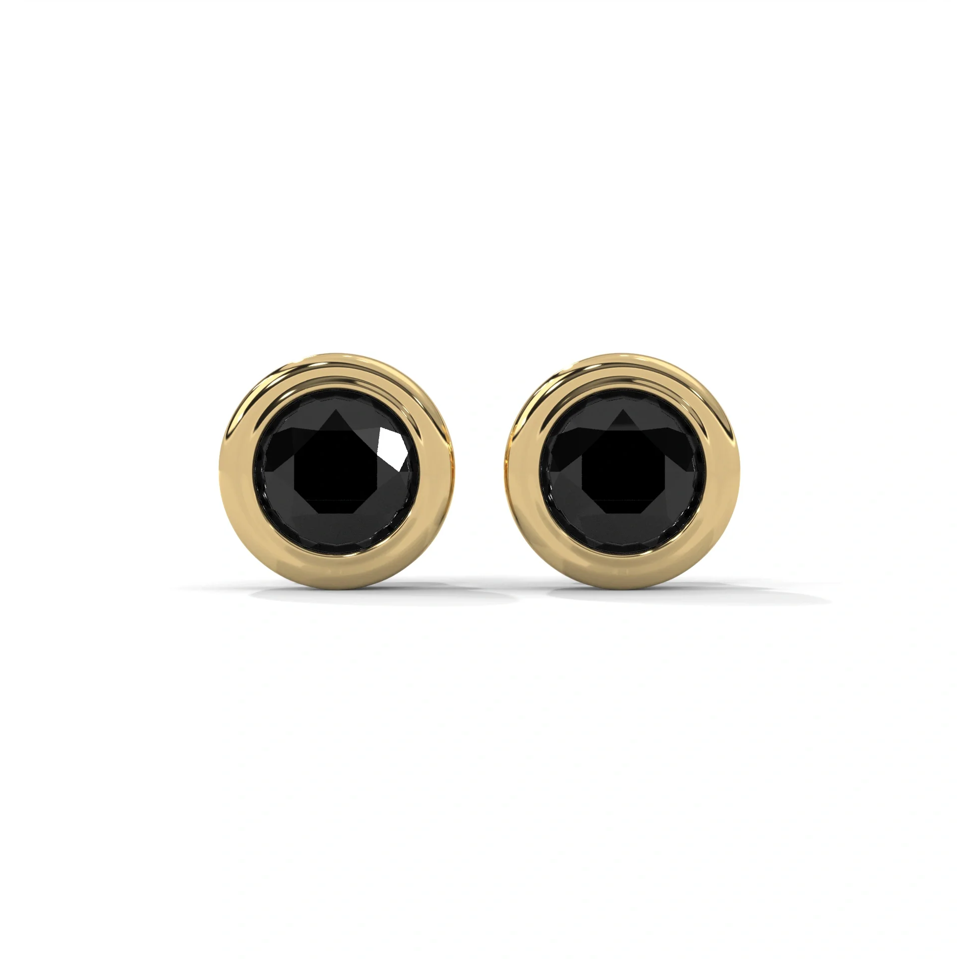 Boucles d'oreilles à tige en diamant noir serti d'une lunette en diamant taille ronde de 3,80 carats - Or jaune 10 carats — Boucles D'oreilles